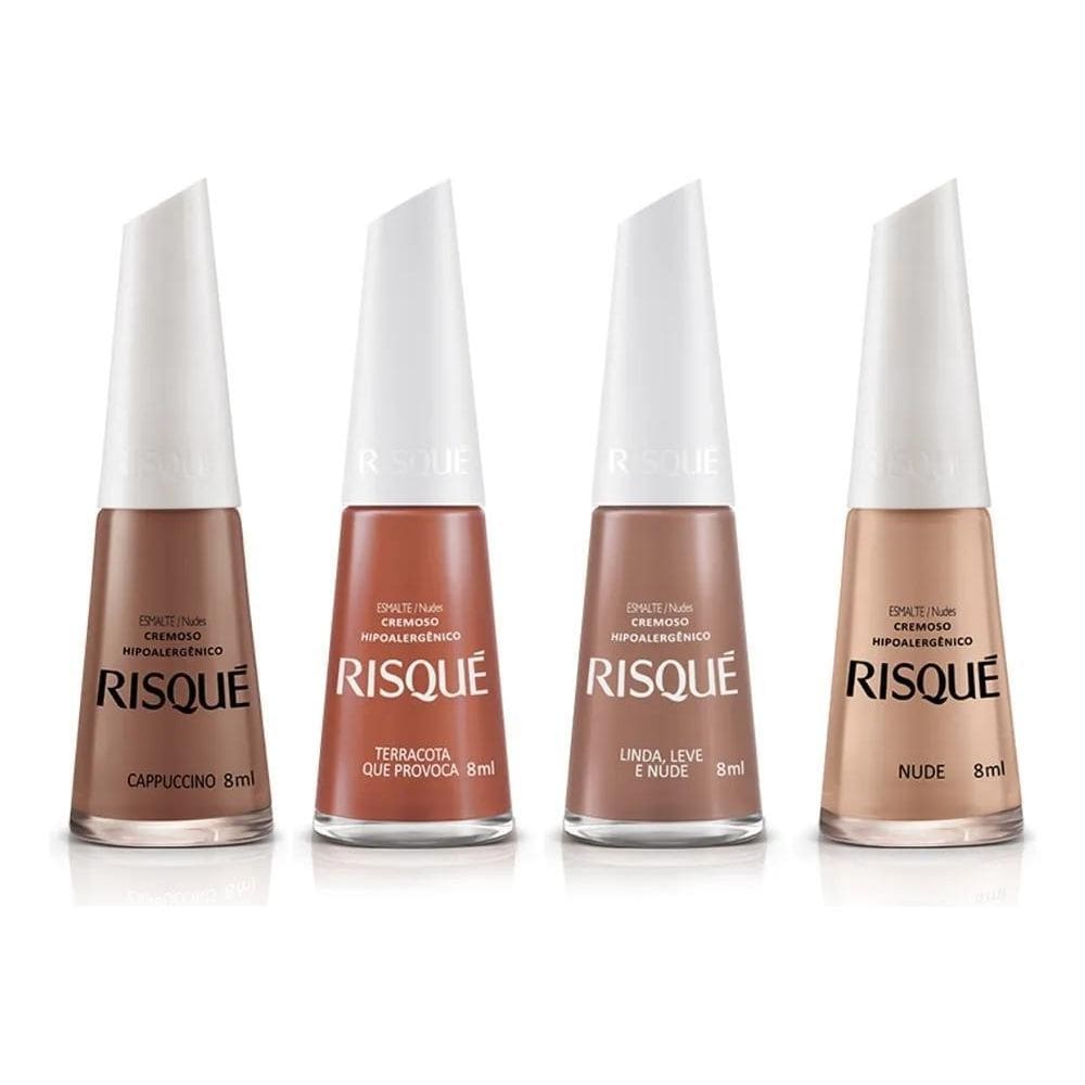 2X Kit 4 Esmaltes Risque Tons De Marrons E Nude Hipoalergêni