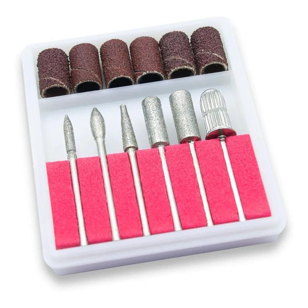 2X Kit 6 Brocas E 6 Lixas Refil Lixadeira Elétrica Unhas Gel