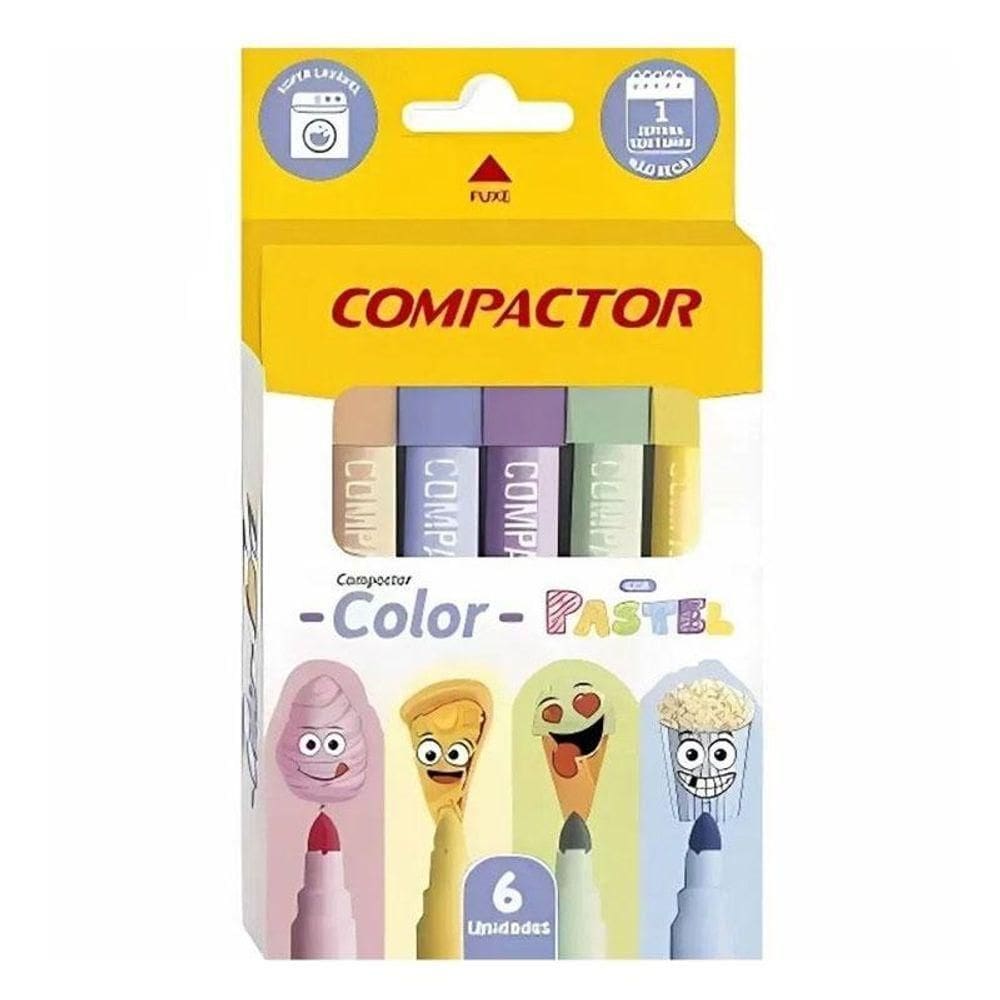 Canetinha Hidrográfica Color Pastel 164031 6 Cores - Compactor