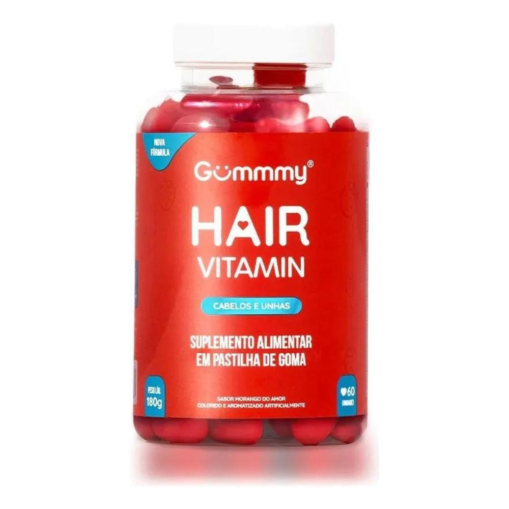 2X Suplemento Alimentar Gummy Hair Sabor Morango 60 Unidades