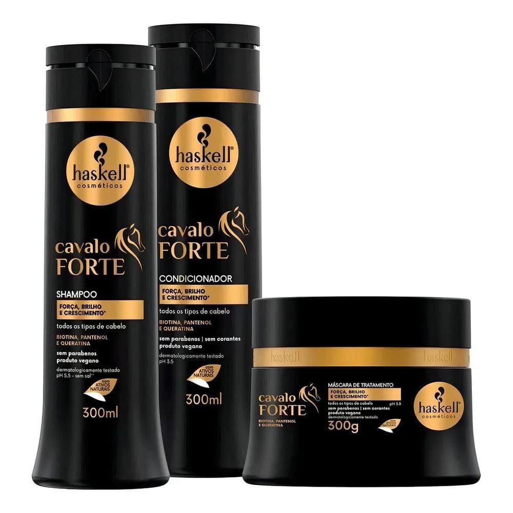 2X Kit Haskell Cavalo Forte 300Ml Shampoo Condicionador Másc