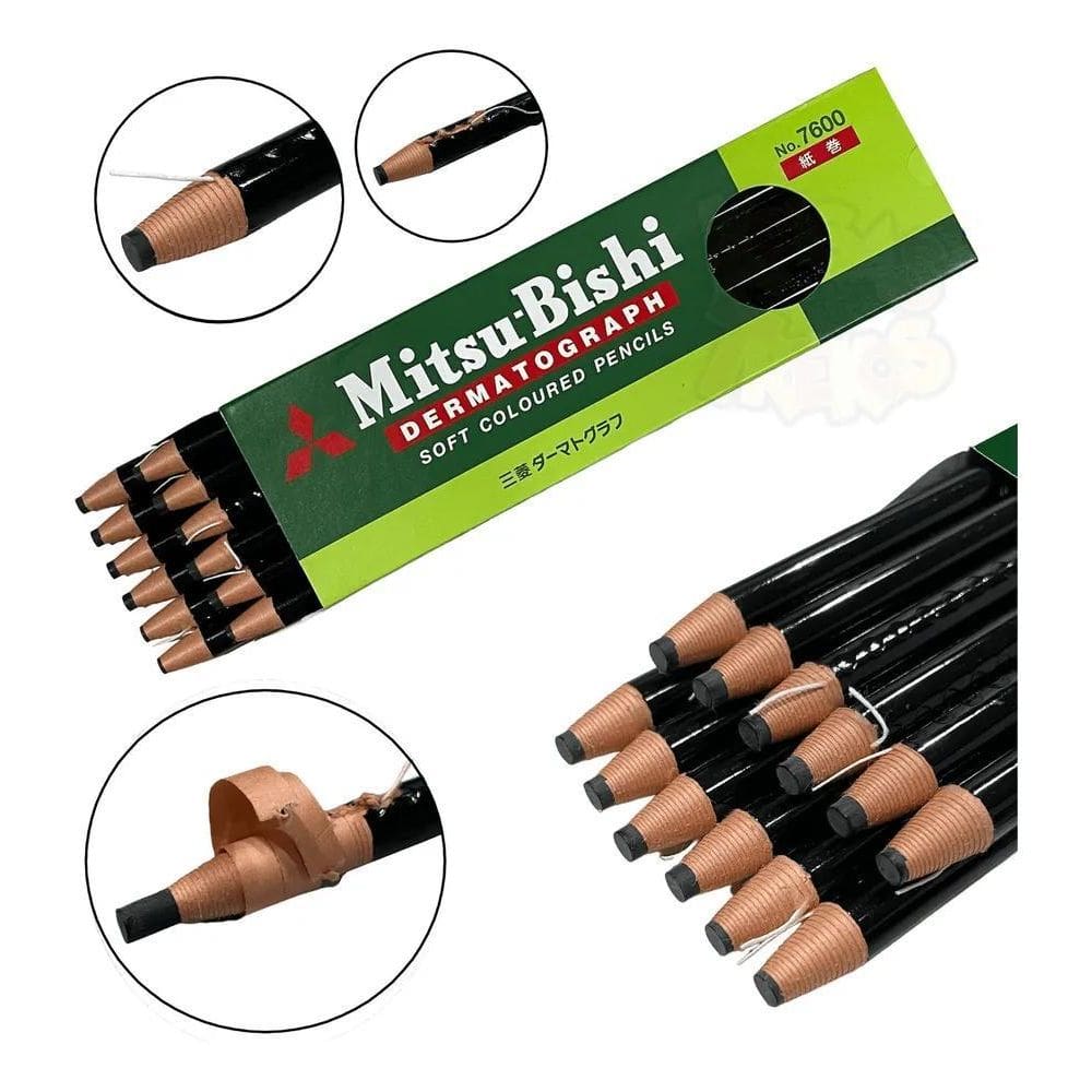 2X Mitsubishi Lapis Dermatografico Preto 7600 Caixa C/12