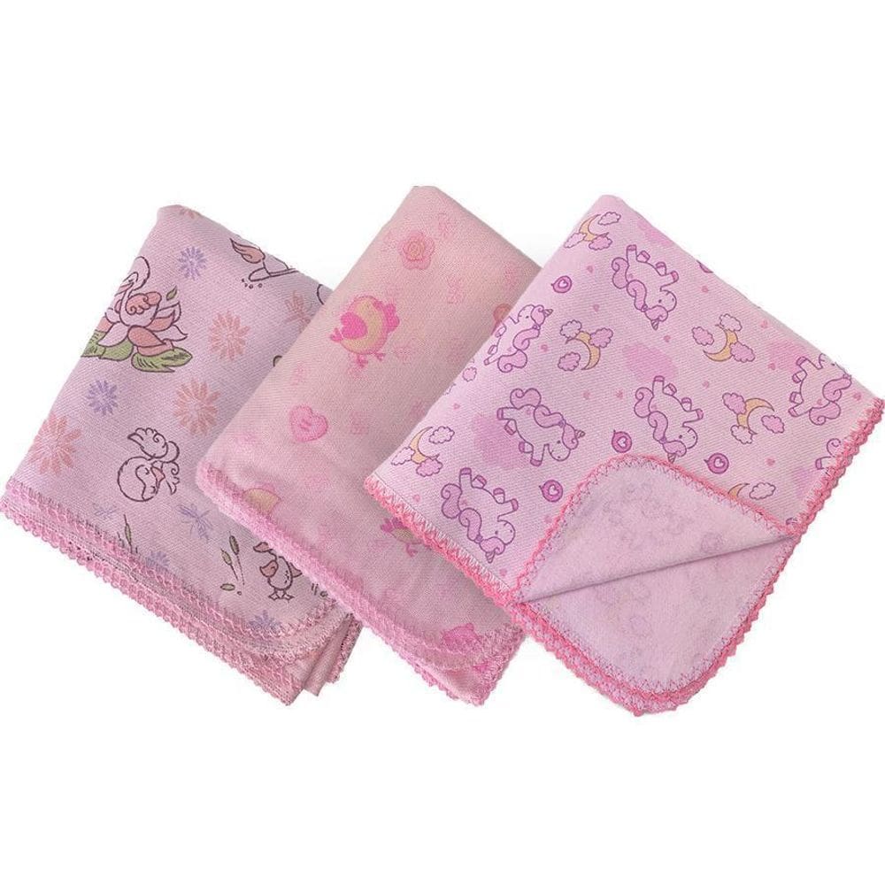 Kit 3 Cueiro/Manta Est. Bebê Rescem Nascido 80X80 Cm Menina