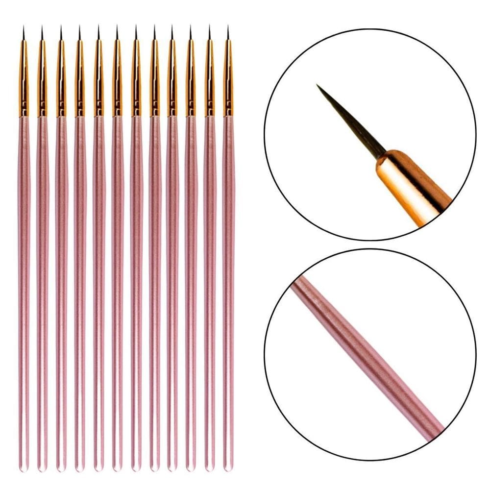 Kit 12 Pinceis Ponta Fina Decoração Unhas Make Delineado