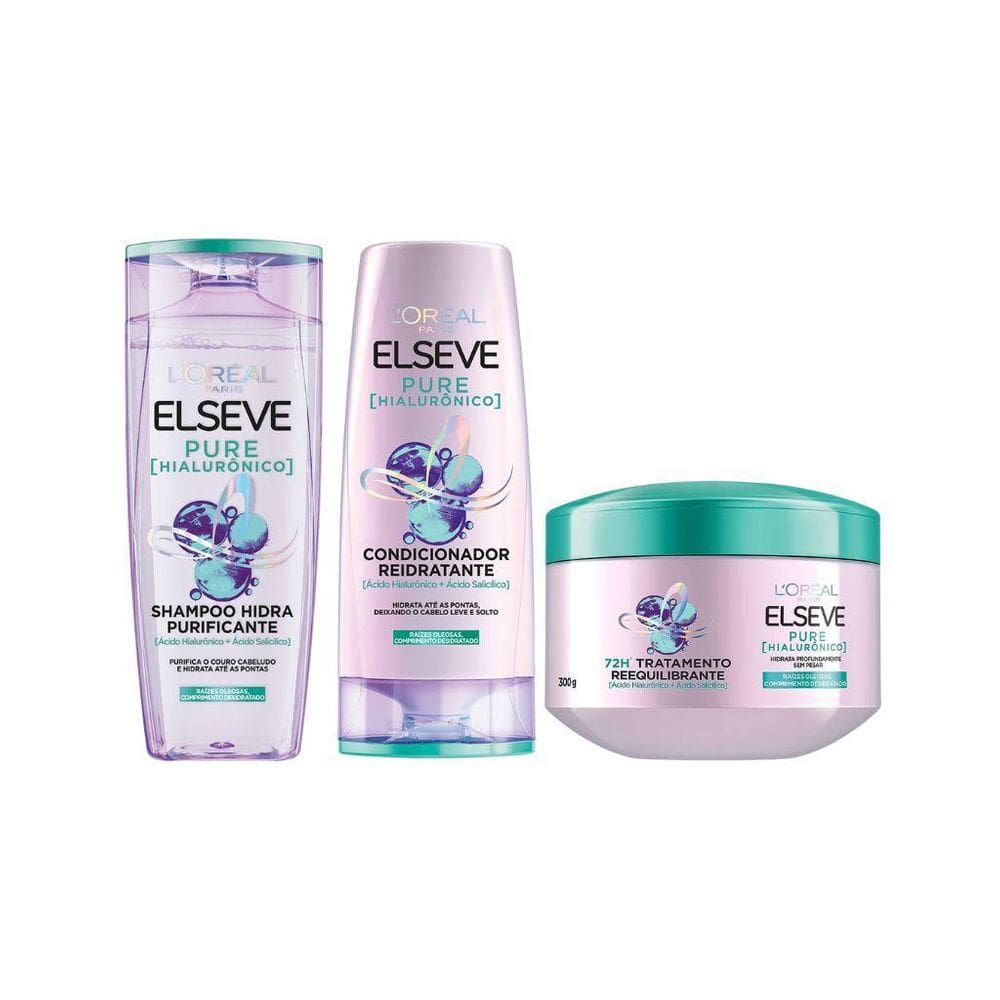 Kit Elseve Pure Hialurônico 1 Cond + 1 Shamp + 1 Creme Trat