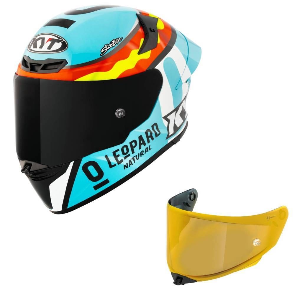 Capacete KYT TT Revo Leopard Spaniard Azul Mais Viseira Dourada