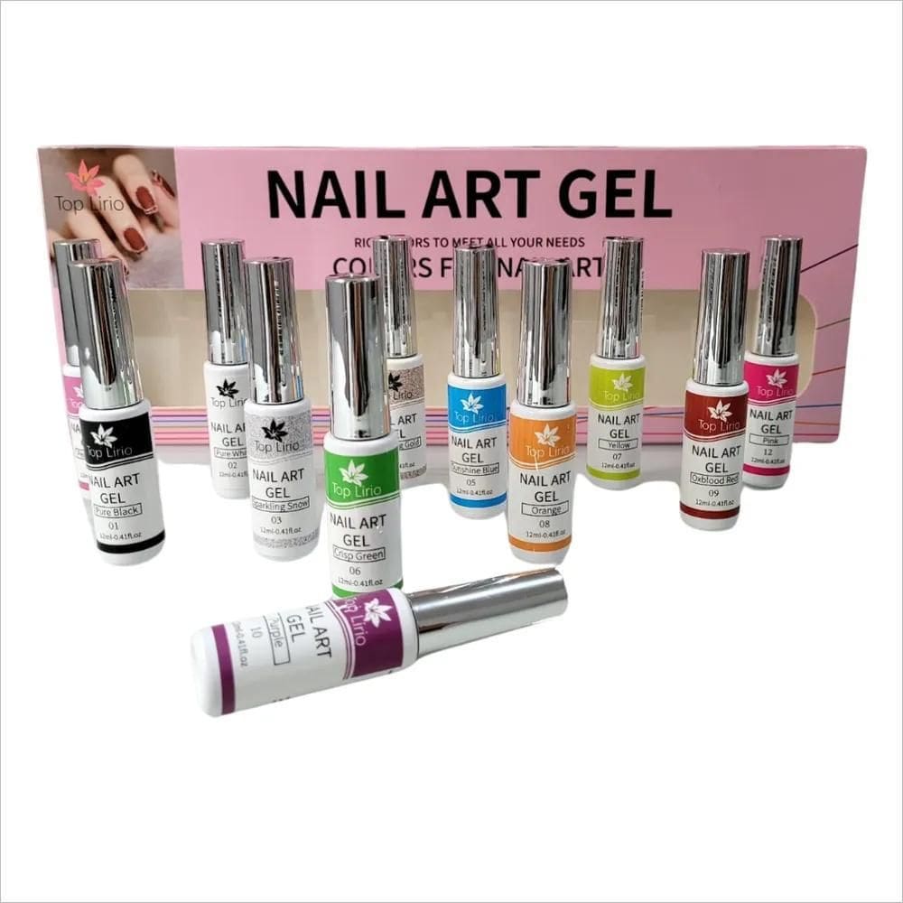 2X Kit 12 Esmalte Gel Lirio Pincel Ponta Fina Unha Desenho A