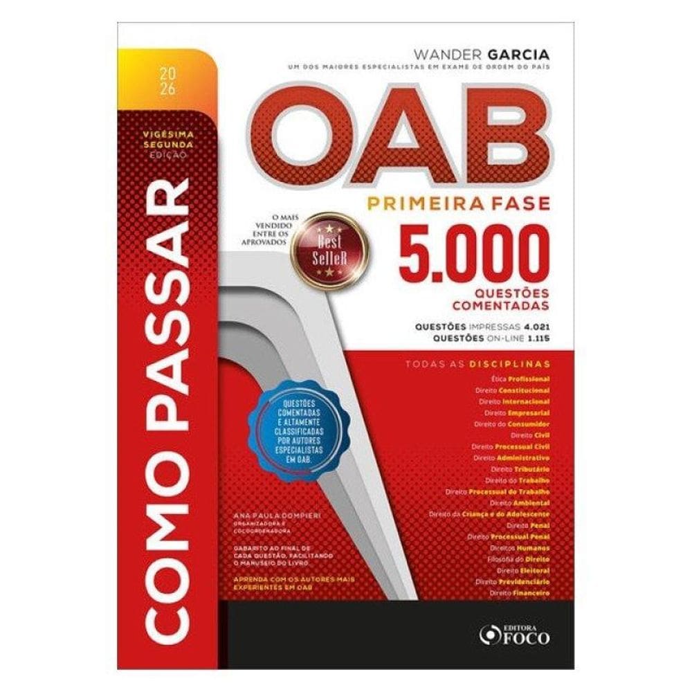 Como Passar Na Oab 2026 - 1ª Fase - 5.000 Questões Comentadas 22ª Ed
