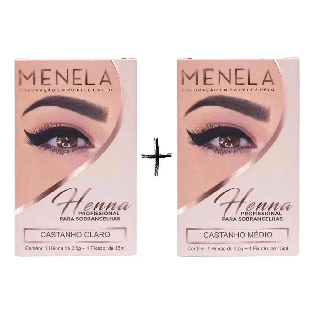 2X Combo Kit Henna Menela Castanho Claro + Castanho Médio
