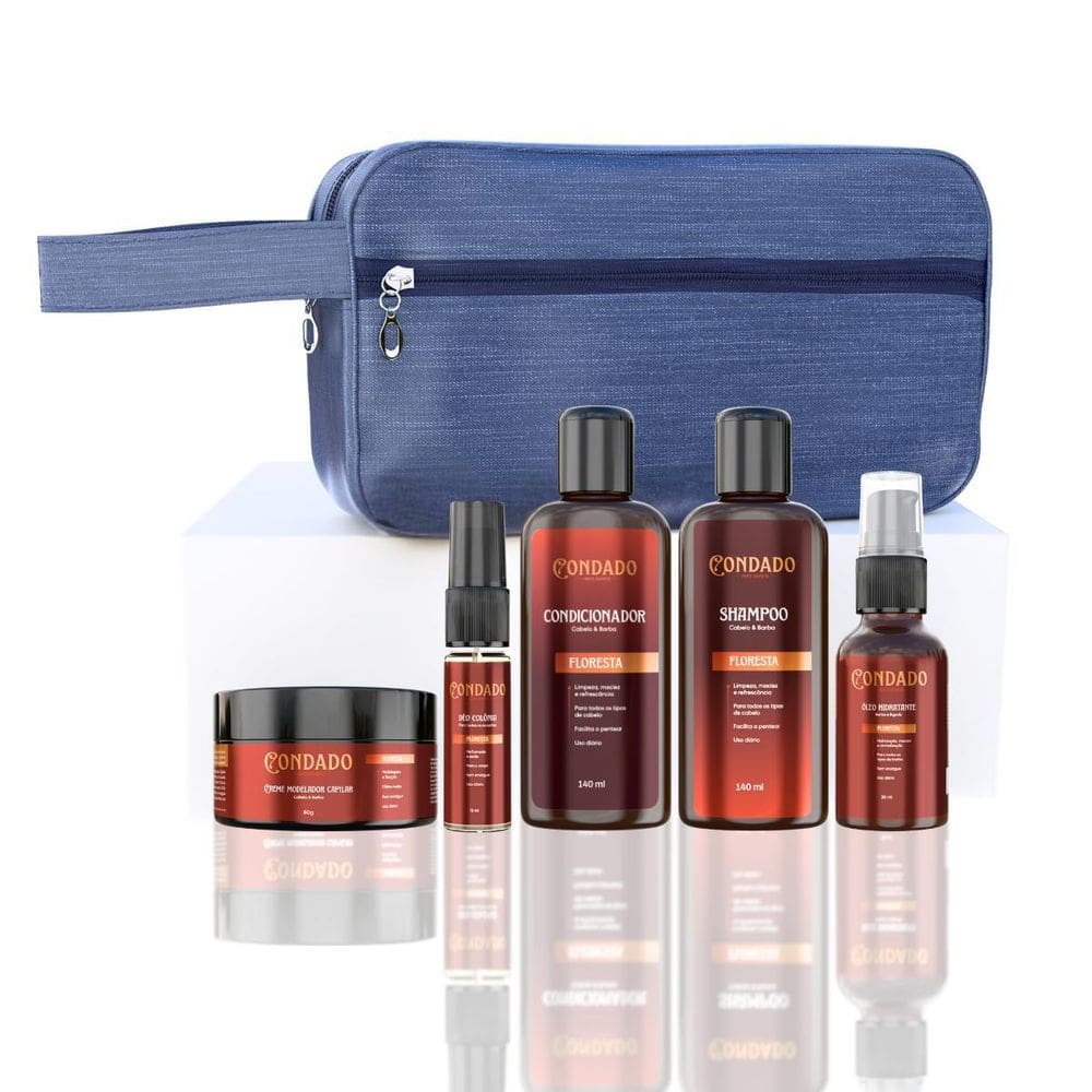 Kit Shampoo Condicionador Óleo Colonia Creme Necessaire Azul