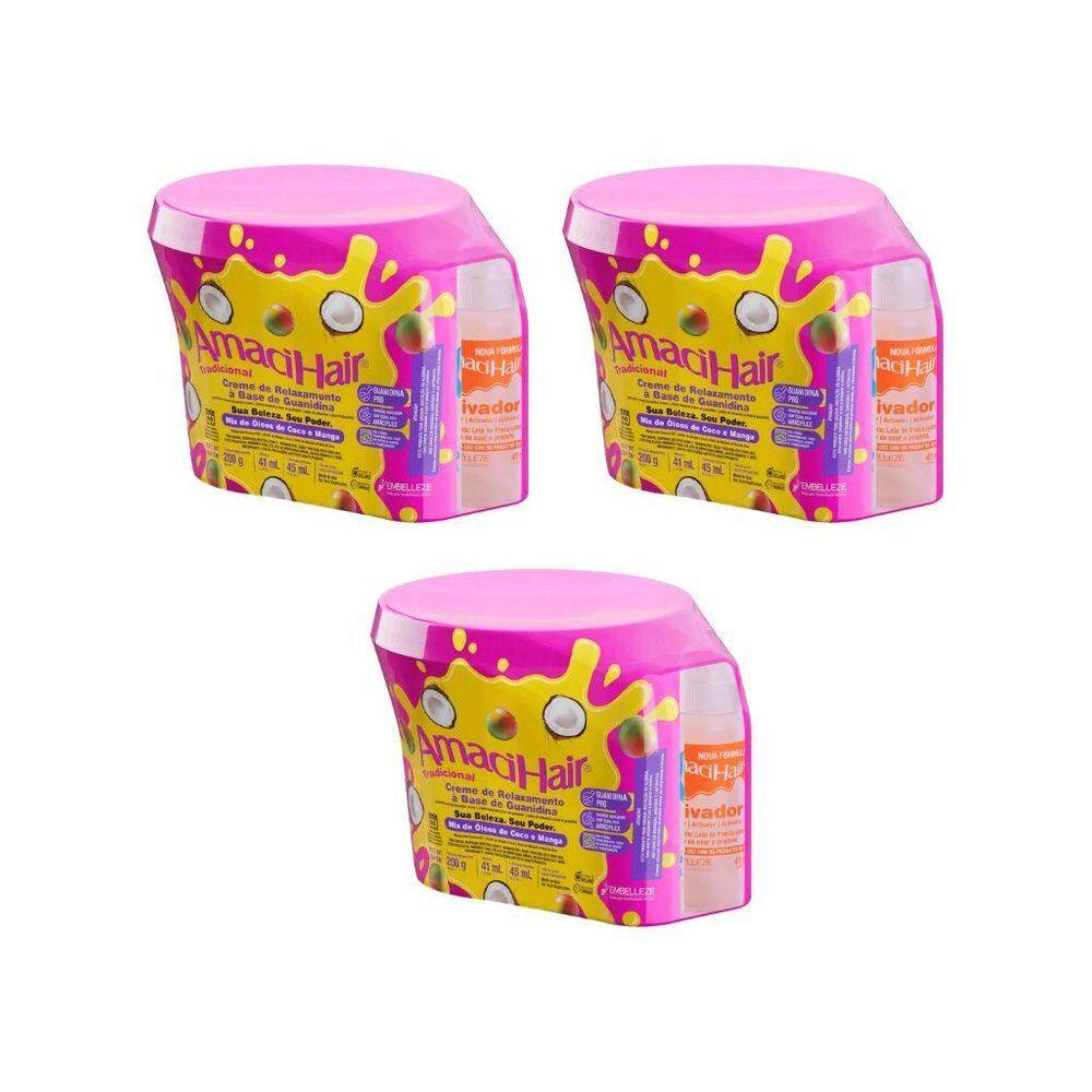 Creme Relaxante Amacihair 200G Tradicional - Kit Com 3Un