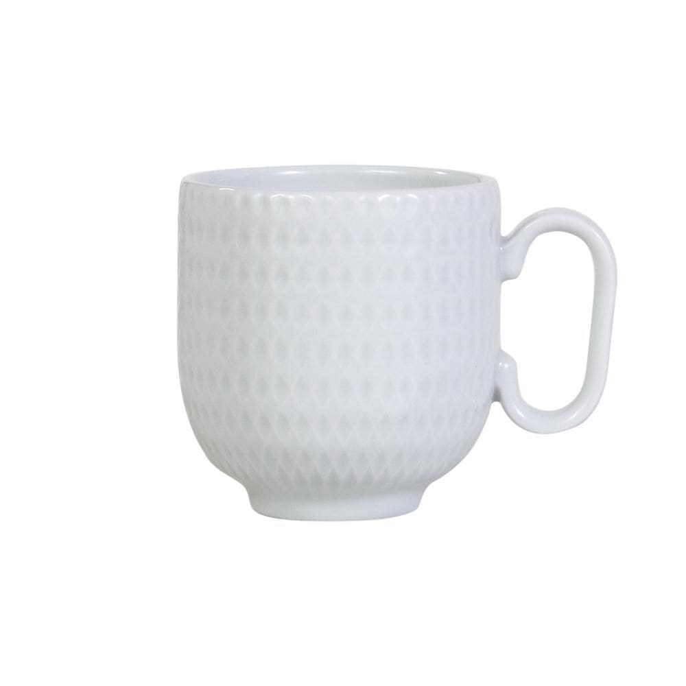 Caneca Chá Café Branca Relevo Geometric  366 ml Porcelana