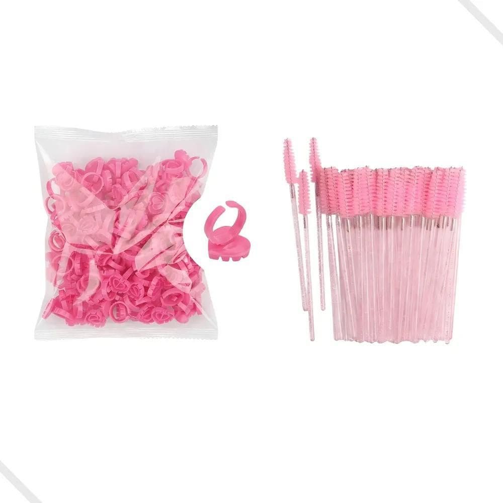 2X 100 Escovinhas Cílios + 100 Anel Batoque Cola Henna