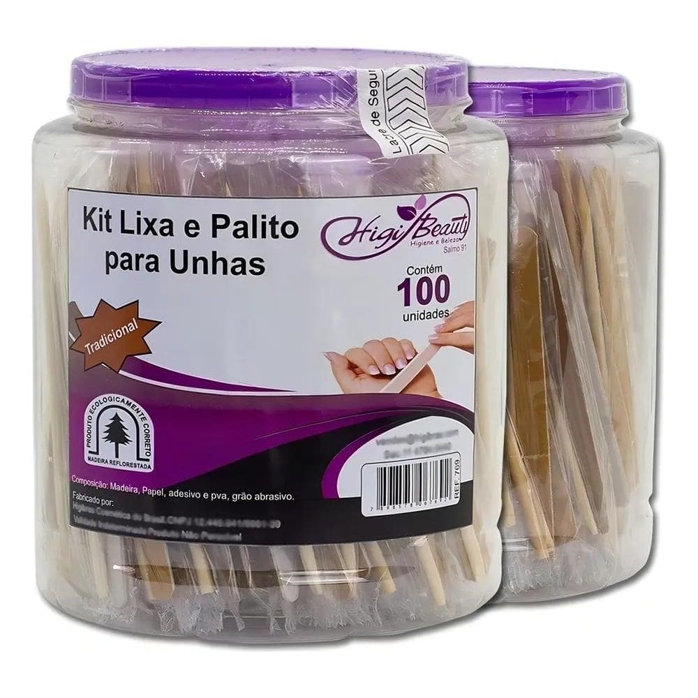 2X Kit Lixa E Palito Para Unha - 100 Unidades