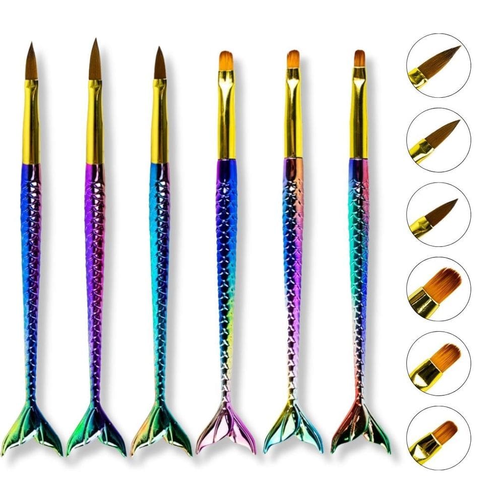 Kit 6 Pincéis Sereia Língua Gato Aquarela Alongamento Unhas