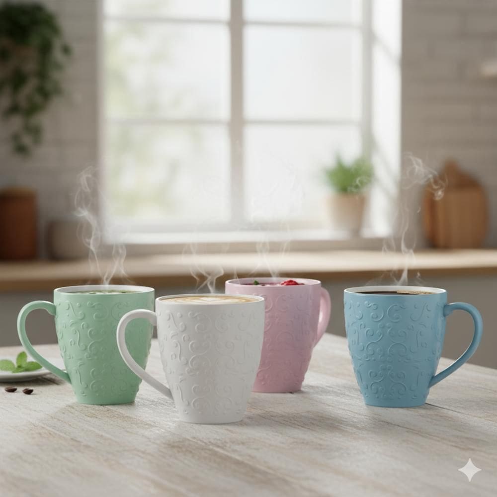 Kit 04 Canecas Chá Café Relevo Tassel Cores 310ml  Germer