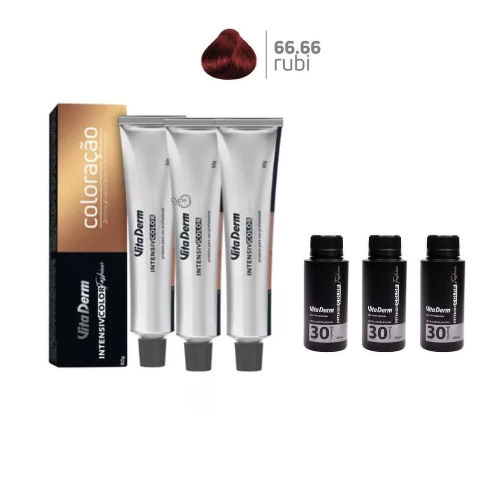 3 Colorações Vita Derm 66.66 + 3 Ox Vita Derm 30 Vol 90Ml