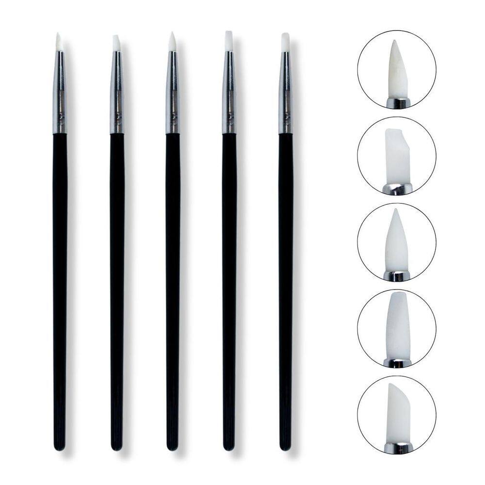 Kit 5 Pincéis Silicone Manicure Decoração Removedor Unhas