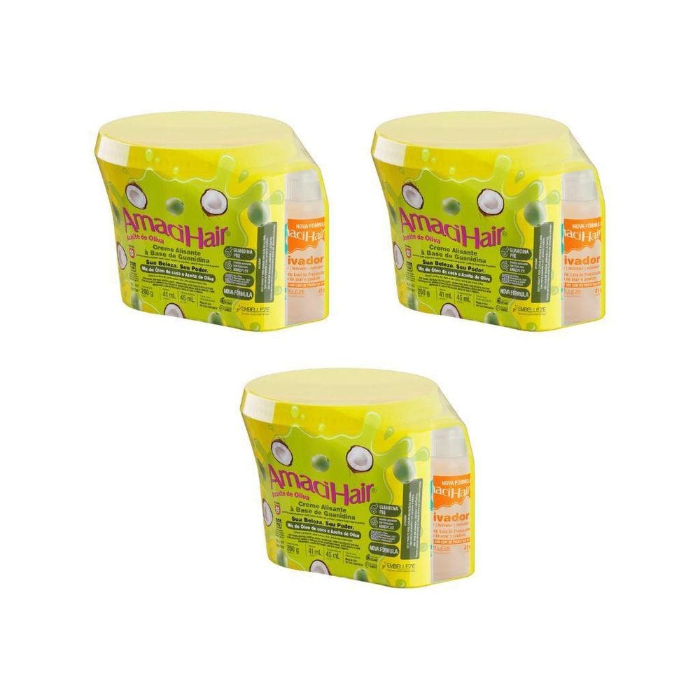 Creme Relaxante Amacihair 200G Azeite De Oliva - Kit Com 3Un