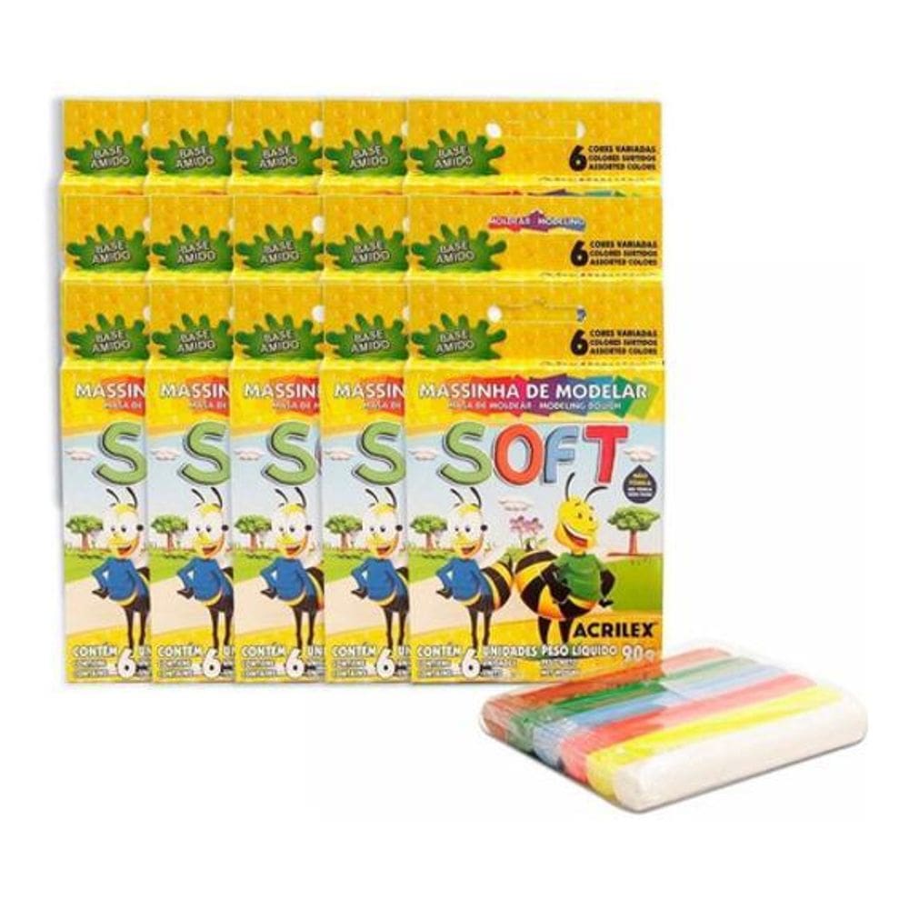 Kit 5 Caixas De Massinha De Modelar Colorida 30 Unidades