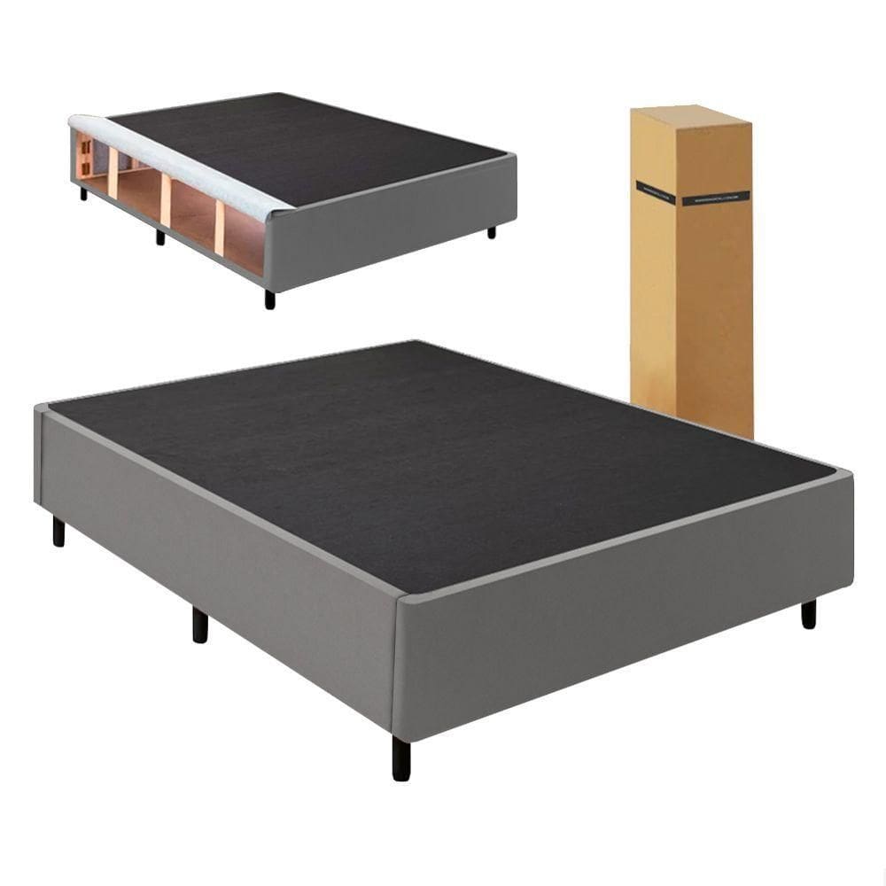 Cama Box Desmontável Com Baú Lateral Queen Para Colchão De 1,58m Sider Cinza