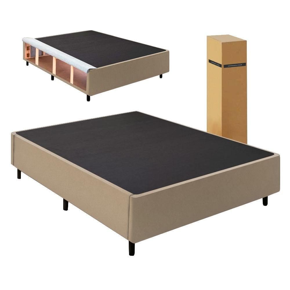 Cama Box Desmontável Com Baú Lateral Queen Para Colchão De 1,58m Sider Bege
