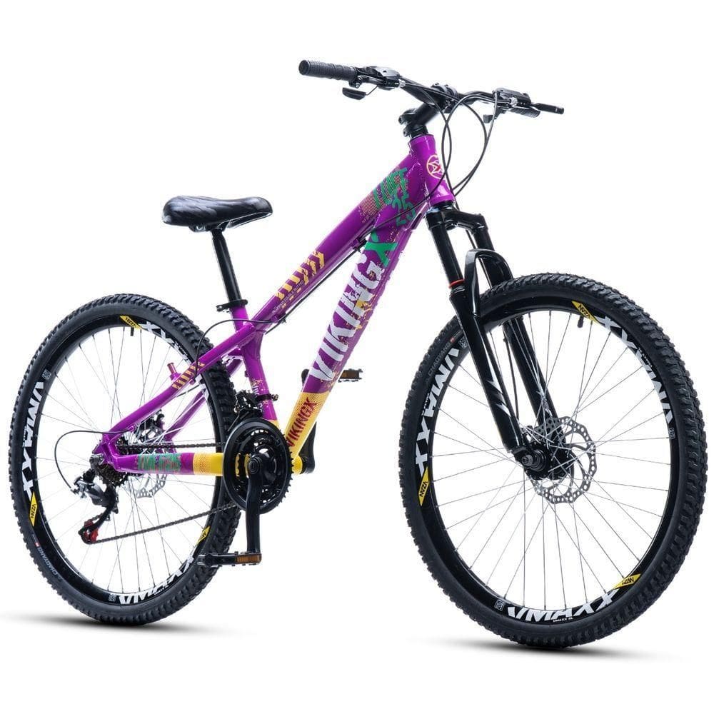 Bicicleta Mountain Bike Vikingx Tuff 25 Vmaxx Câmbios Shimano Roxo/amarelo 13