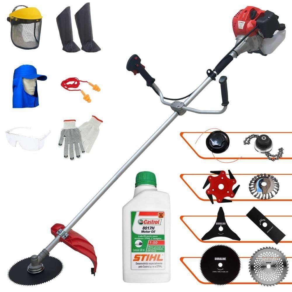 Roçadeira Anmax Cg520p + 6 Facas + Escova + Epi + Óleo Stihl