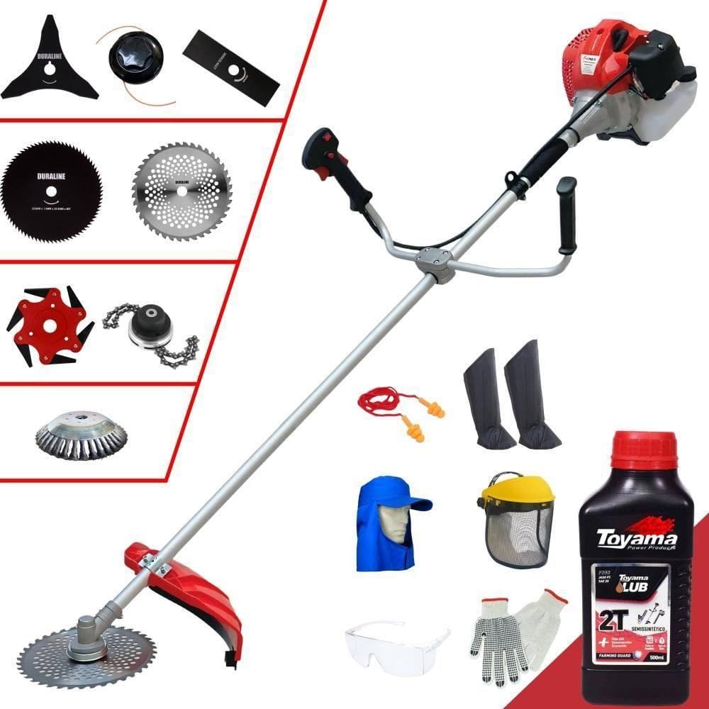 Roçadeira Anmax 2hp + 6 Facas + Escova + Epi + Óleo Toyama