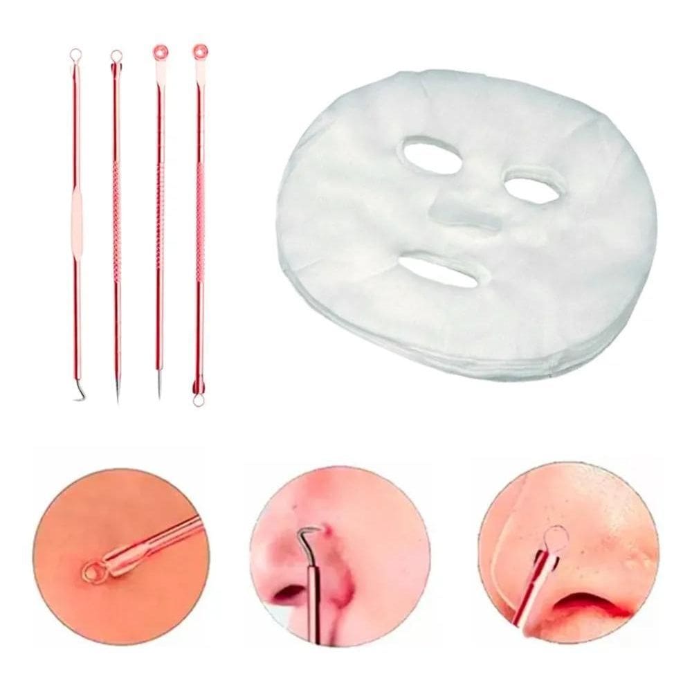 2X 50 Máscara Desidratada Limpeza Facial + Kit 4 Curetas Cra