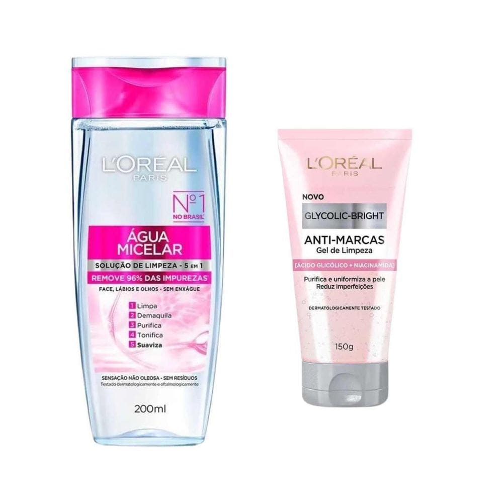 Kit Glycolic Bright Agua Micelar Gel De Limpeza Facial Gloss