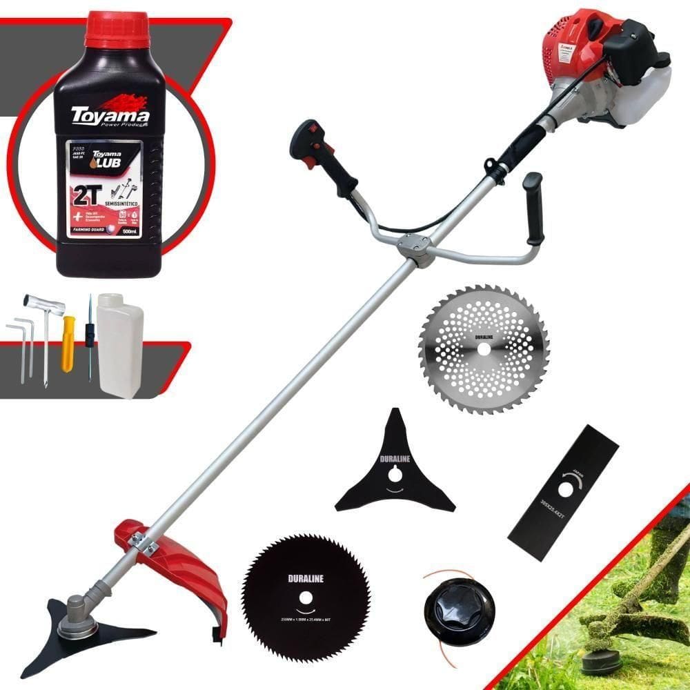 Roçadeira Cg430p-tb 43cc + Óleo Toyama + 4 Lâminas De Corte