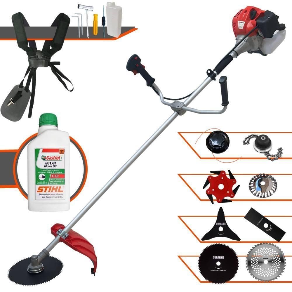 Roçadeira Anmax Cg520p 52cc + 6 Facas + Escova + Óleo Stihl