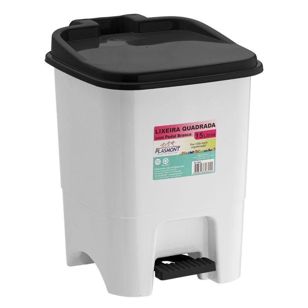 Lixeira 15l C-pedal Branca Plasmont 624