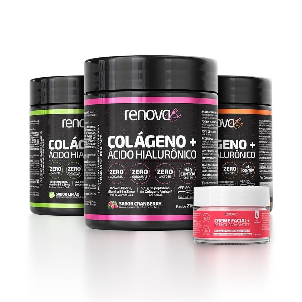 3 Potes Colágeno Verisol Renova Be + 1 Creme Facial Retinol
