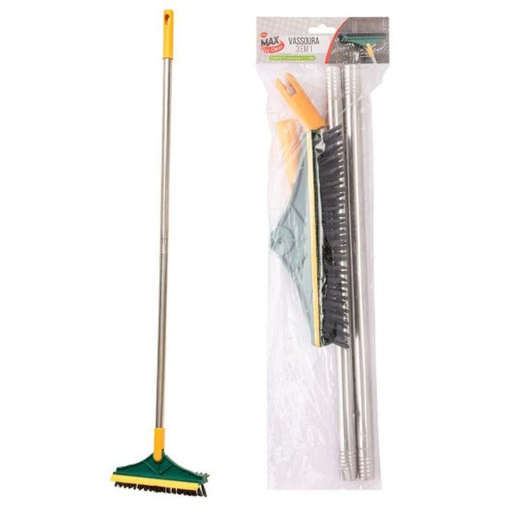 Vassoura 3 Em 1 Plastico Pp, Tpe E Aco Inox 97,5 Cm X 22 Cm