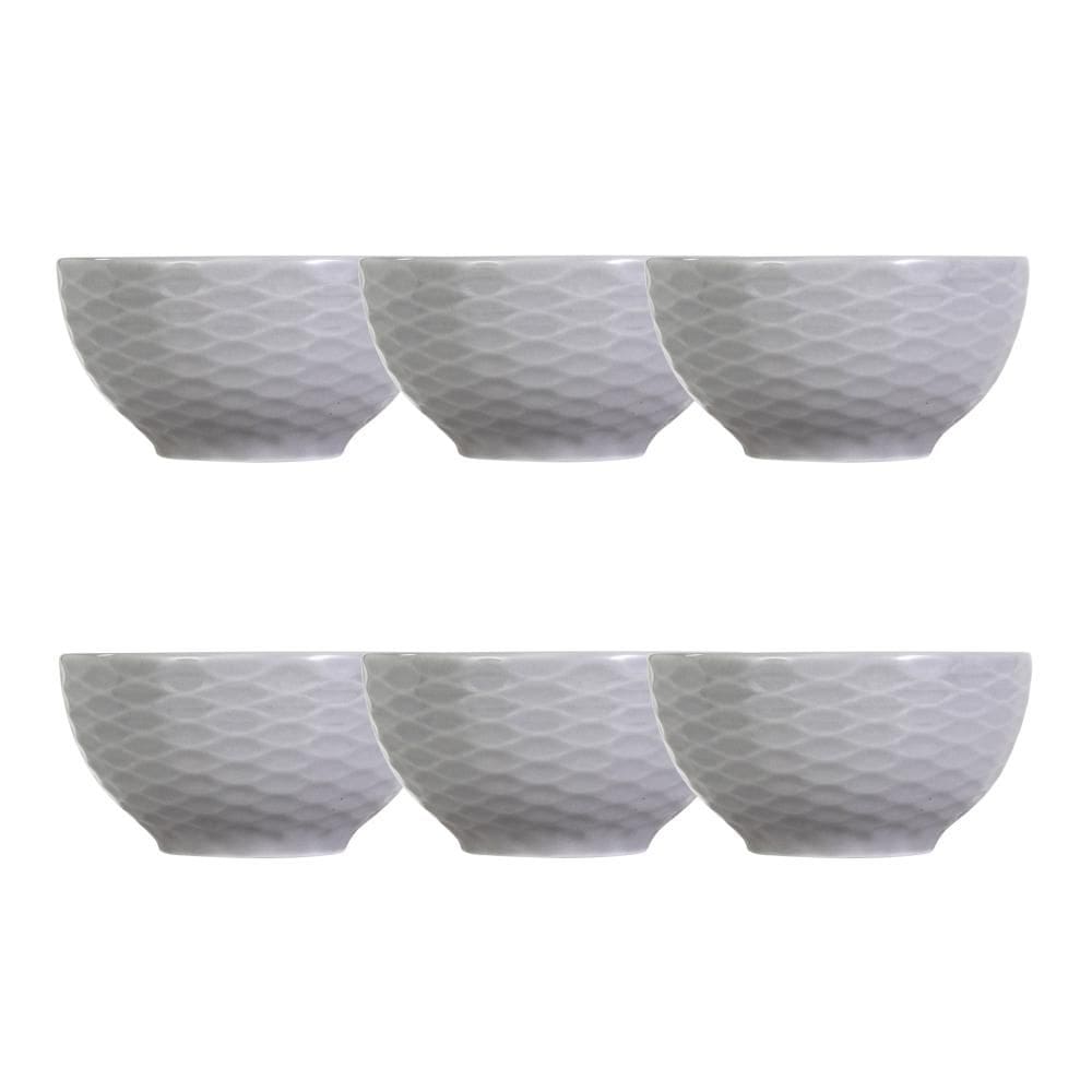 Kit 06 Bowl Tigela Cinza Relevo Ondas 416 ml Germer