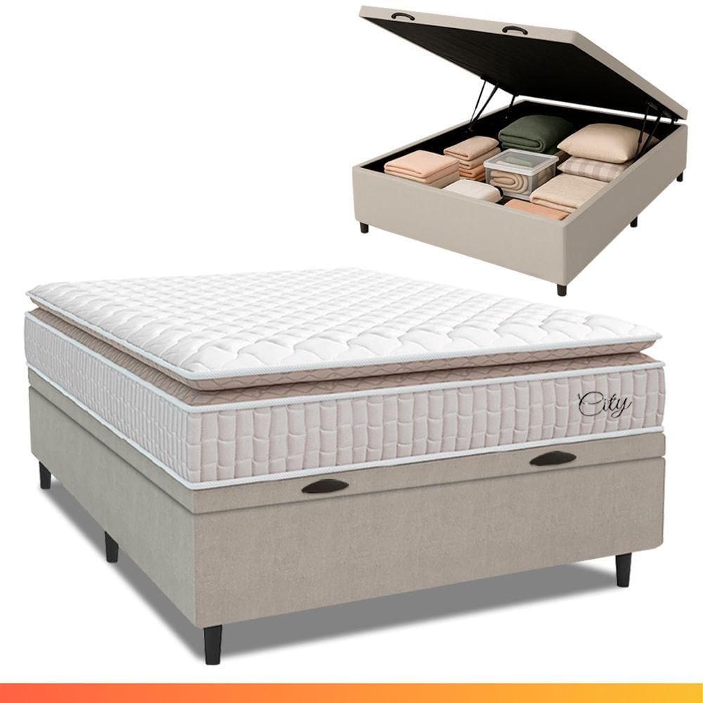 Cama Box Baú Colchão Casal Molas Ensacadas City Pillow