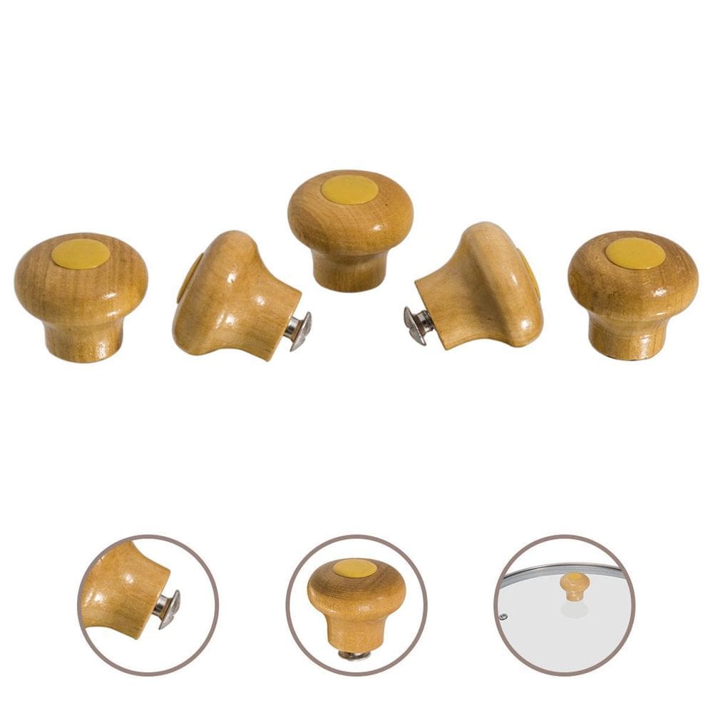 Kit 5 Pomel Puxador Madeira Premium Tampa Panela Frigideira