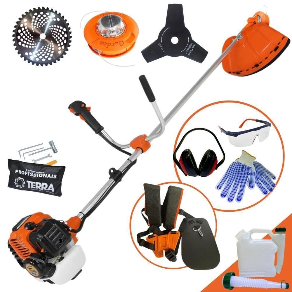 Roçadeira Profissional Lateral Terra Gr520xp À Gasolina 52cc 2t 2,5hp + Faca 3 Pontas Duraline 255mm 2,9mm - 255253pju