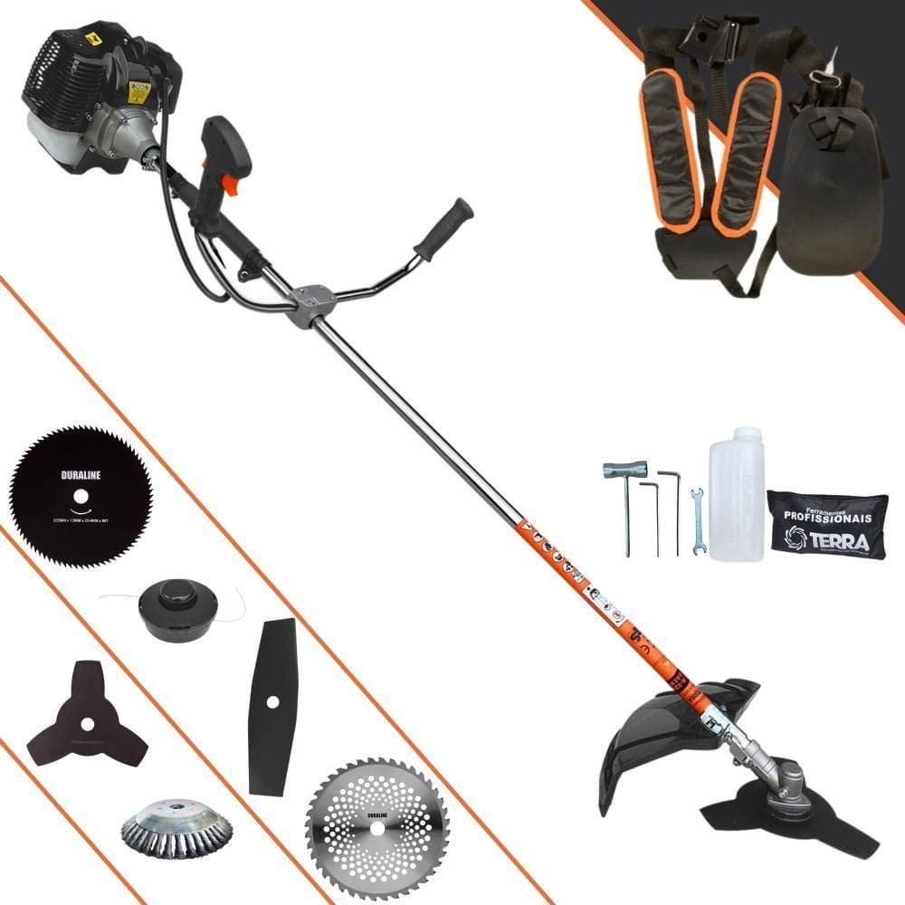 Roçadeira Profissional Terra Grh430 À Gasolina 43cc 1,7hp + Faca 2p Duraline + Faca 40d Duraline + Faca 80d Duraline +