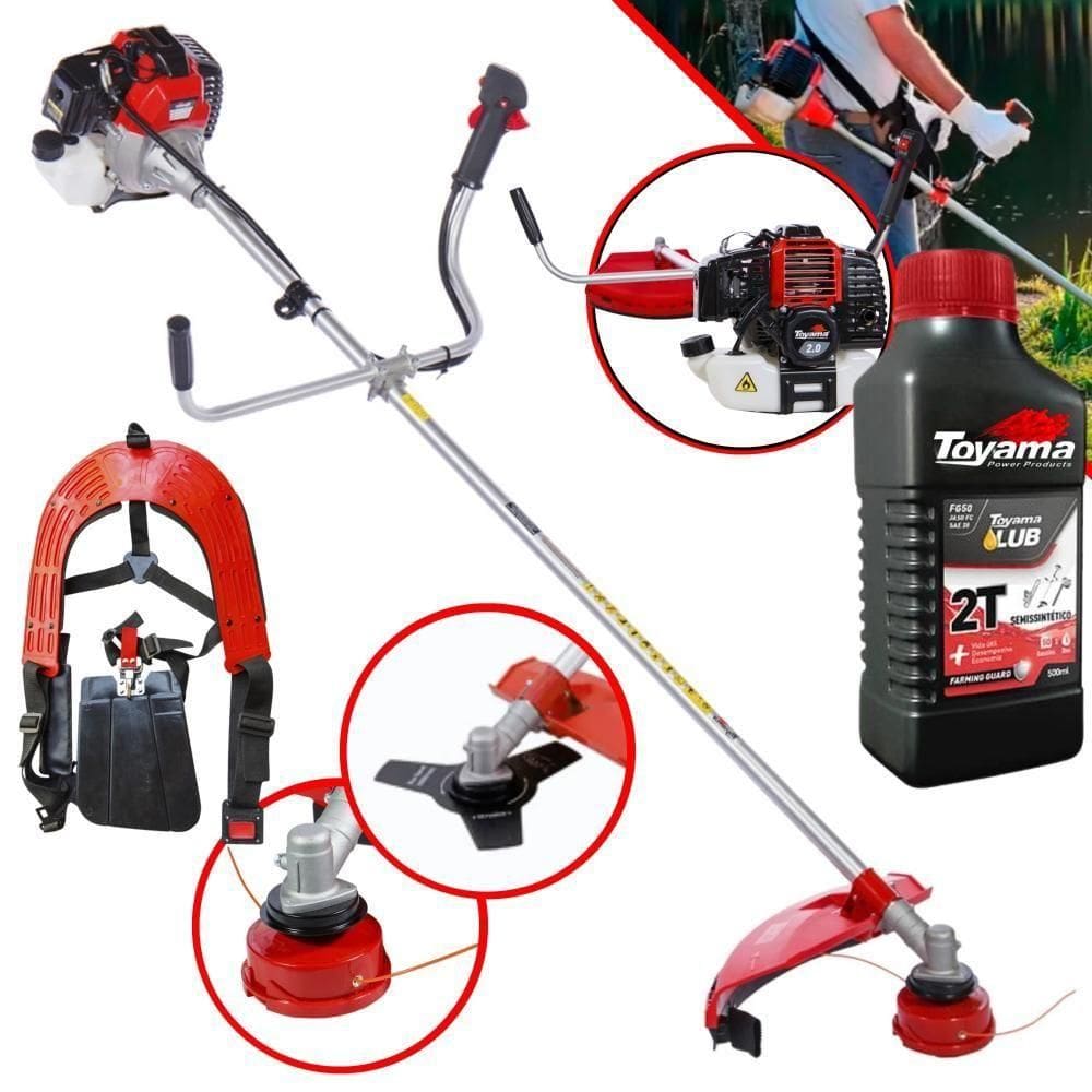 Roçadeira Profissional À Gasolina Toyama Rt52l 52cc 2hp 10.000rpm 2t + Óleo Toyama Fg50 500ml 2t