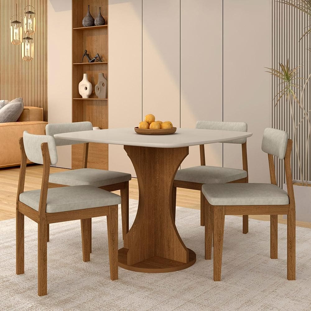 Mesa De Jantar Tampo Orgânico Marshall + 4 Cad. Fre/off/s.bege - M.a