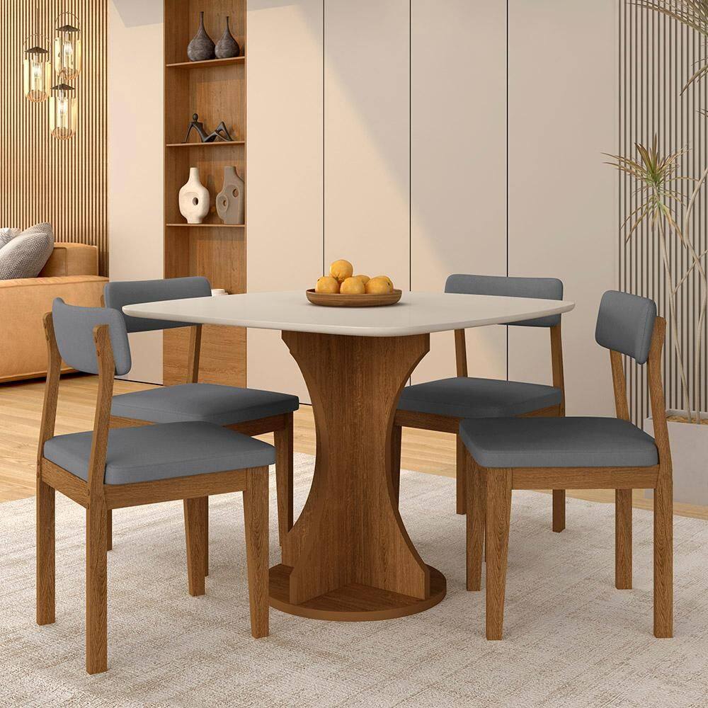 Mesa De Jantar Tampo Orgânico Marshall + 4 Cad. Fre/off/s.cinza - M.a