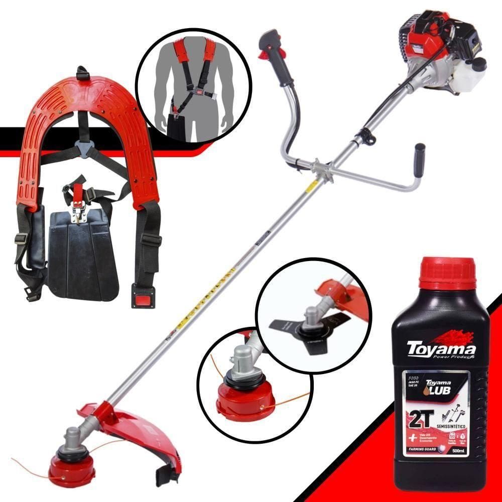 Roçadeira Profissional À Gasolina Toyama Rt52l 52cc 2hp 10.000rpm 2t + Óleo Toyama Fg50 500ml 2t