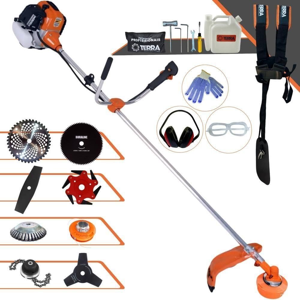 Roçadeira Lateral Terra Gr520xp À Gasolina 52cc 2t 2,5hp + Faca 2 Pontas + Faca 3 Pontas + Faca 6 Pontas + Faca 80 Dentes