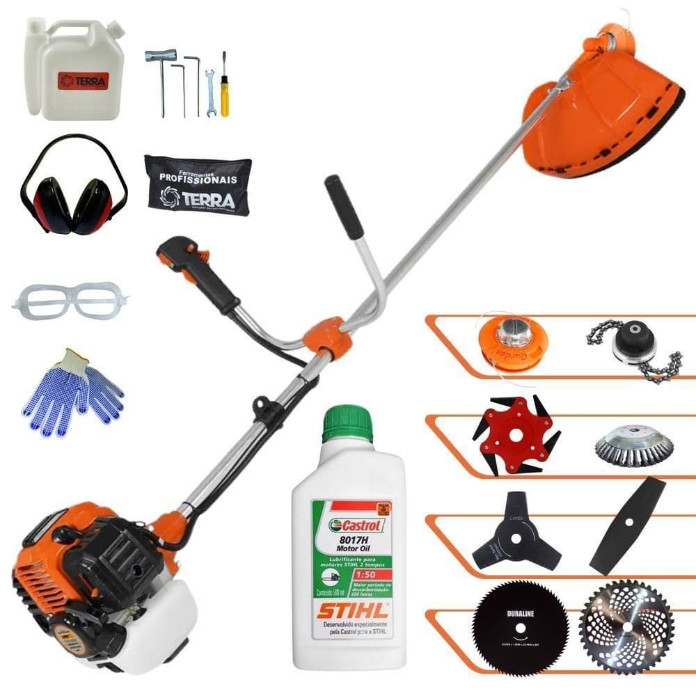 Roçadeira Terra Gr520xp À Gasolina 52cc 2t 2,5hp + Faca 2 Pontas + Faca 3 Pontas + Faca 6 Pontas + Faca 80 Dentes