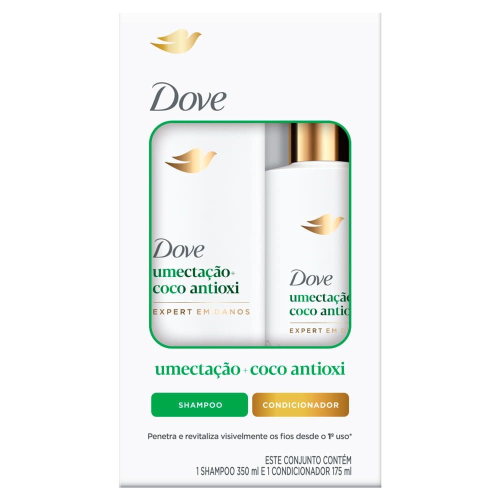 Kit Dove Umectação e Coco Antioxi Expert em Danos Shampoo 350ml e Condicionador 175ml