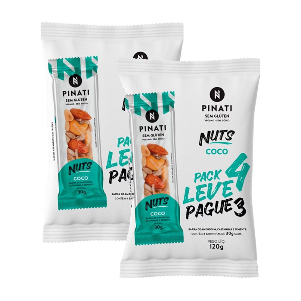 Kit 2 Barra de Cereais Pinati Nuts Coco Leve 4 Pague 3 com 4 unidades de 30g cada