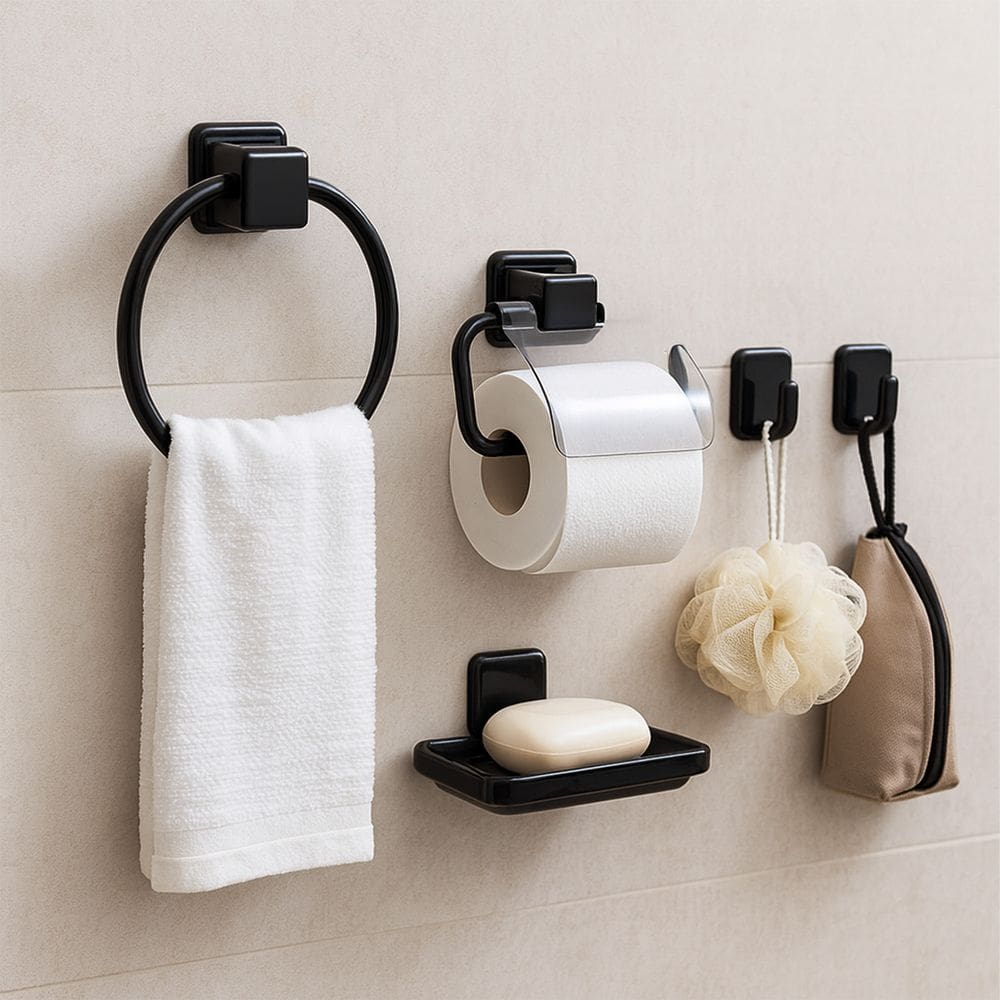 Kit Acessórios Para Banheiro Preto Fosco 5 Peças